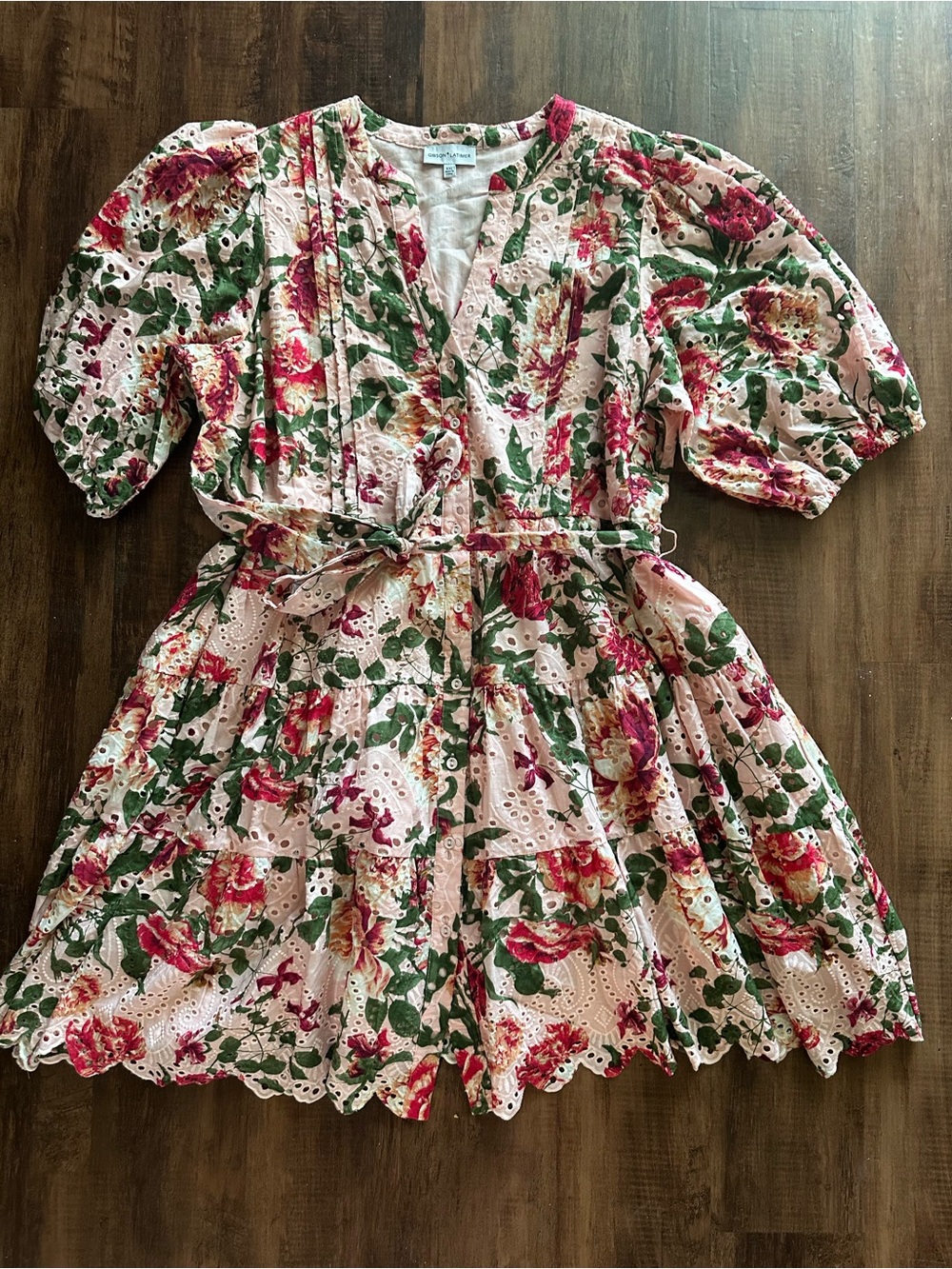 Gibson Latimer Floral Eyelet Puff Sleeve Dress